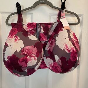 Burgundy, Pink and White Floral Bra Lightly Lined Cups with Underwire Support